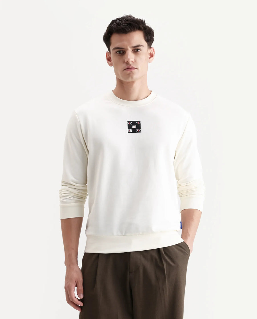 Rare Rabbit Men's Nerva Off White Cotton Blend Graphic Print Regular Fit Full Sleeve Crew Neck Sweatshirt