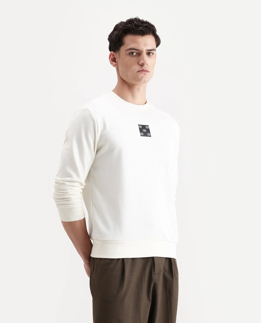 Rare Rabbit Men's Nerva Off White Cotton Blend Graphic Print Regular Fit Full Sleeve Crew Neck Sweatshirt