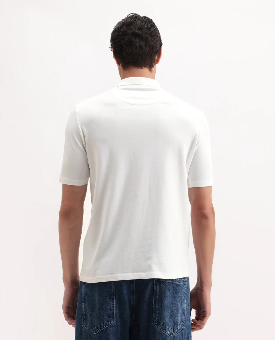 Rare Rabbit Men's Nesco White Cotton Plain Regular Fit Half Sleeve Polo