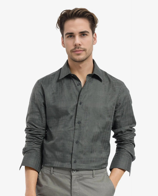 Rare Rabbit Men's Neske Dark Green Cotton Checked Print Regular Fit Full Sleeve Collared Shirt