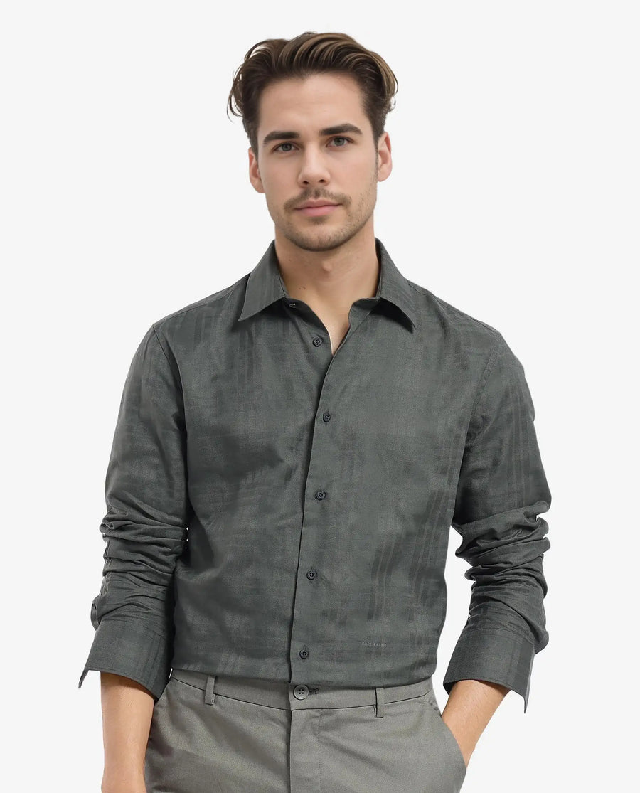 Rare Rabbit Men's Neske Dark Green Cotton Checked Print Regular Fit Full Sleeve Collared Shirt