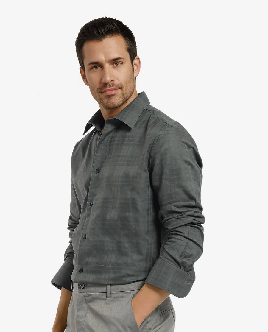 Rare Rabbit Men's Neske Dark Green Cotton Checked Print Regular Fit Full Sleeve Collared Shirt