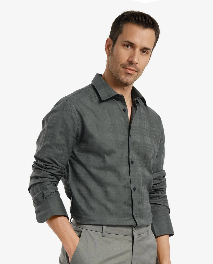 Rare Rabbit Men's Neske Dark Green Cotton Checked Print Regular Fit Full Sleeve Collared Shirt