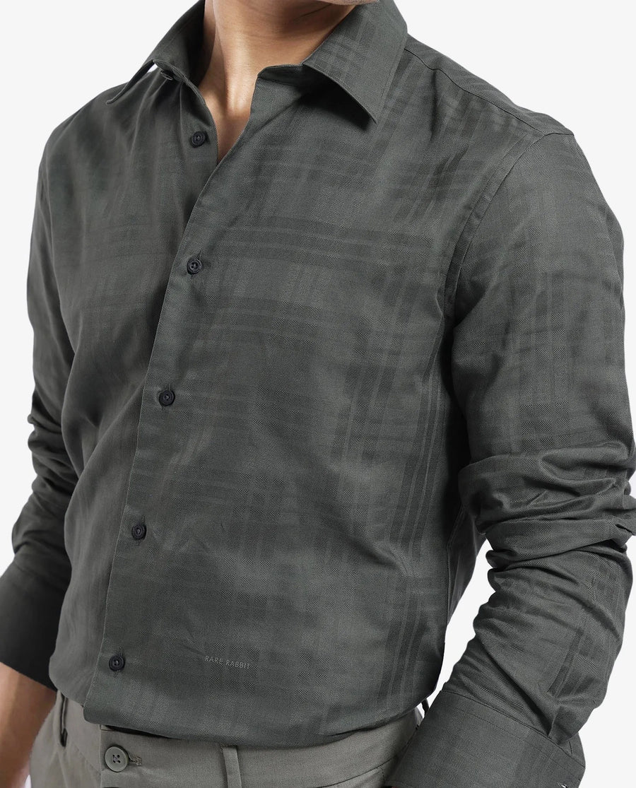 Rare Rabbit Men's Neske Dark Green Cotton Checked Print Regular Fit Full Sleeve Collared Shirt