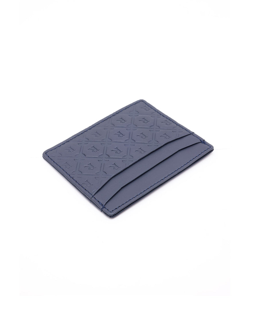 Rare Rabbit Men's Ness Blue Slim Rfid Monogram Embossed Credit Card Holder