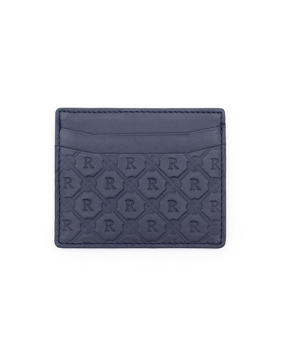 Rare Rabbit Men's Ness Blue Slim Rfid Monogram Embossed Credit Card Holder