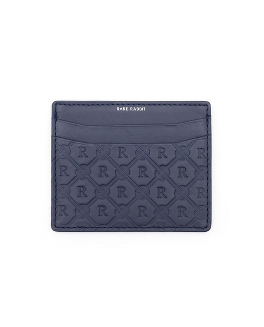 Rare Rabbit Men's Ness Blue Slim Rfid Monogram Embossed Credit Card Holder