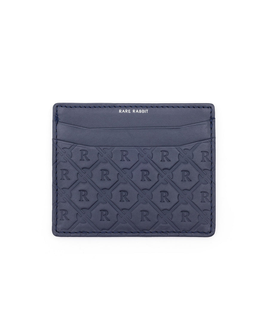 Rare Rabbit Men's Ness Blue Slim Rfid Monogram Embossed Credit Card Holder