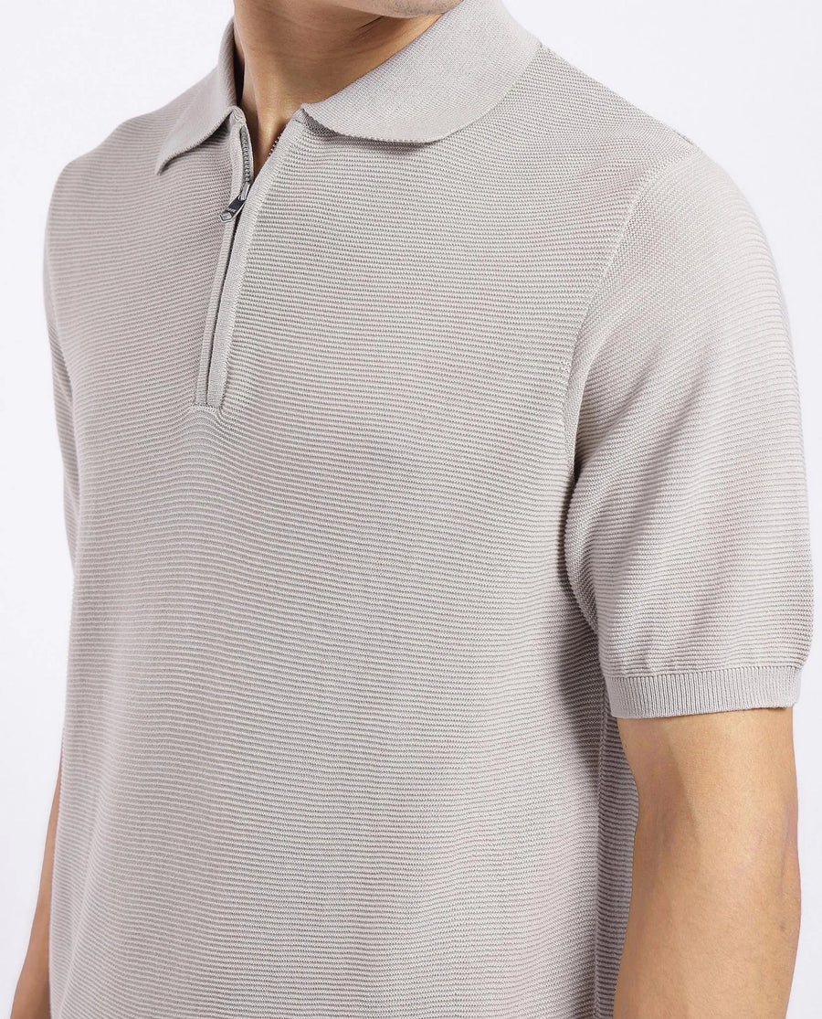 Rare Rabbit Men's Nett Beige Cotton Plain Regular Fit Half Sleeve Polo