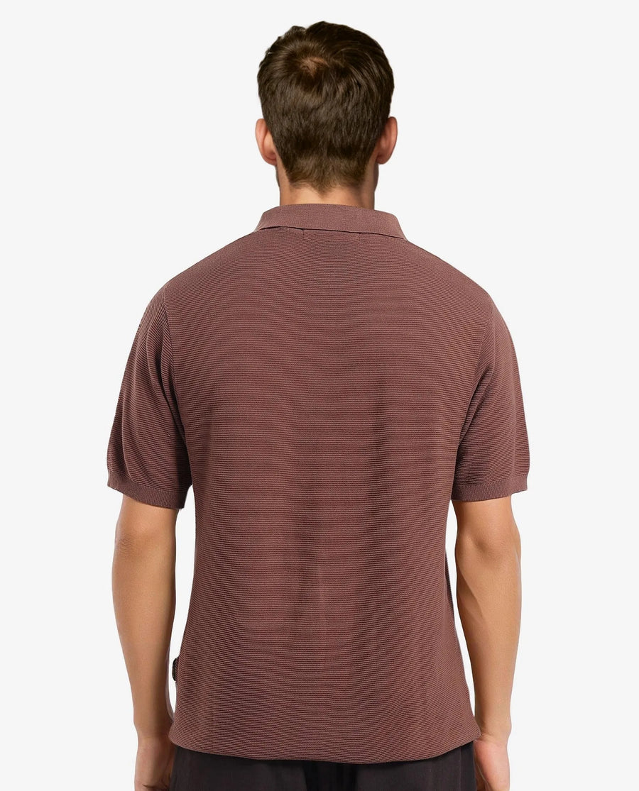 Rare Rabbit Men's Nett Brown Cotton Plain Regular Fit Half Sleeve Polo