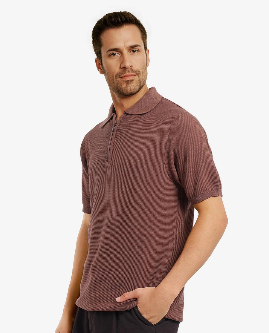 Rare Rabbit Men's Nett Brown Cotton Plain Regular Fit Half Sleeve Polo
