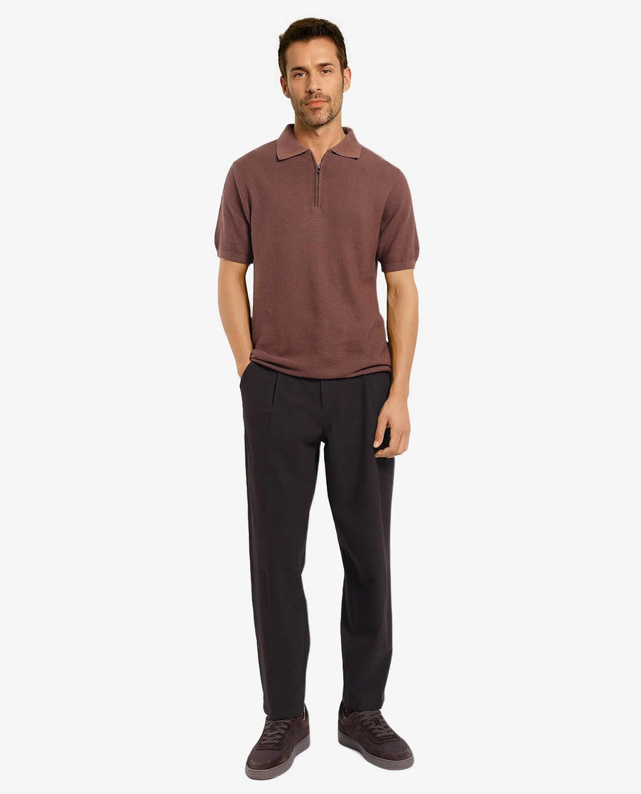 Rare Rabbit Men's Nett Brown Cotton Plain Regular Fit Half Sleeve Polo
