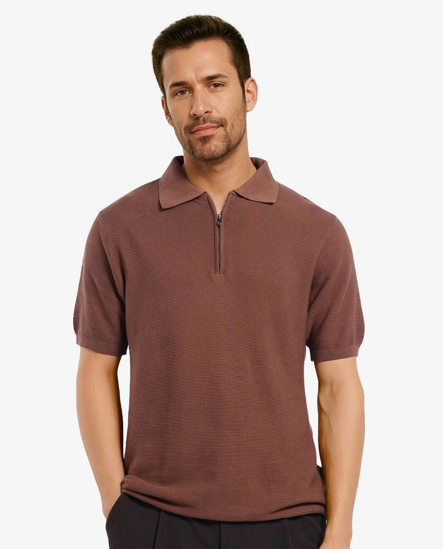Rare Rabbit Men's Nett Brown Cotton Plain Regular Fit Half Sleeve Polo