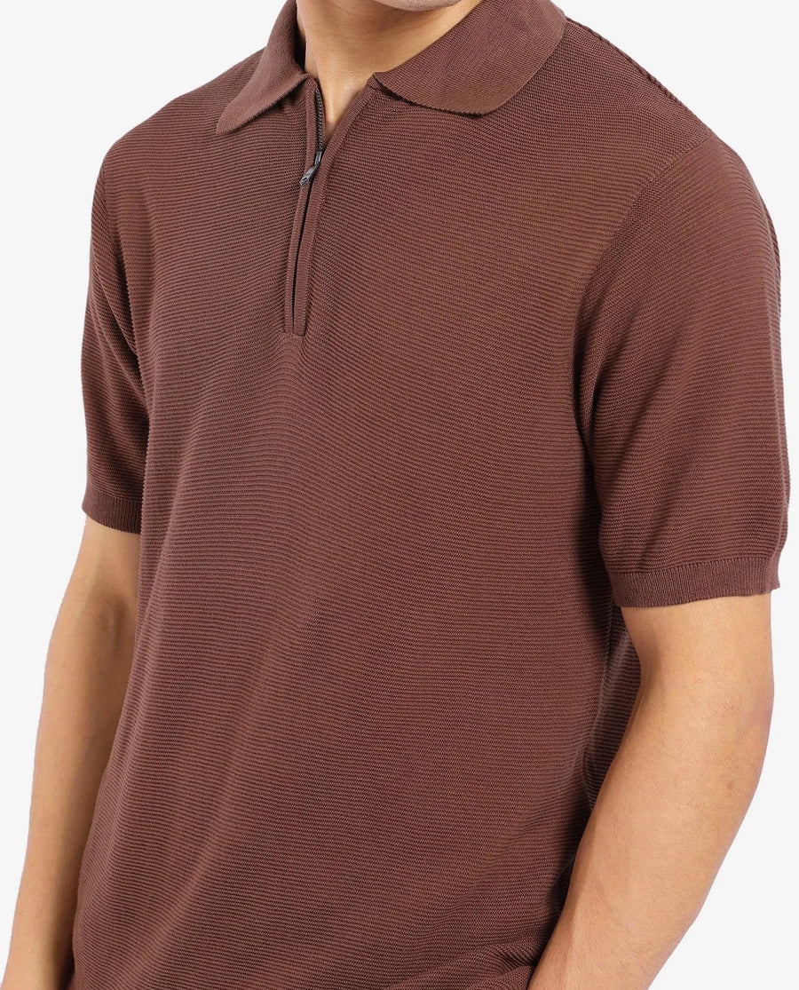 Rare Rabbit Men's Nett Brown Cotton Plain Regular Fit Half Sleeve Polo