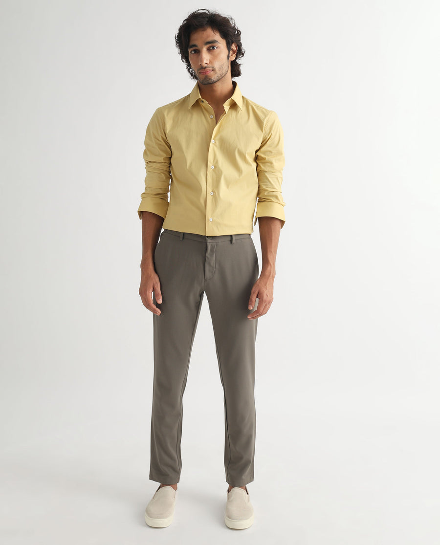 Rare Rabbit Men's Neutons Light Yellow Cotton Plain Regular Fit Full Sleeve Collared Shirt