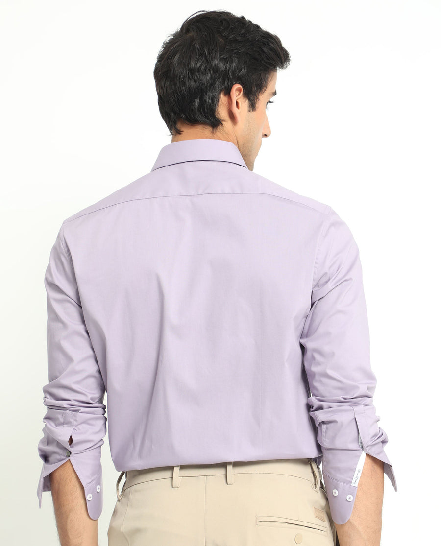 Rare Rabbit Men's Neutons Light Purple Cotton Plain Regular Fit Full Sleeve Collared Shirt