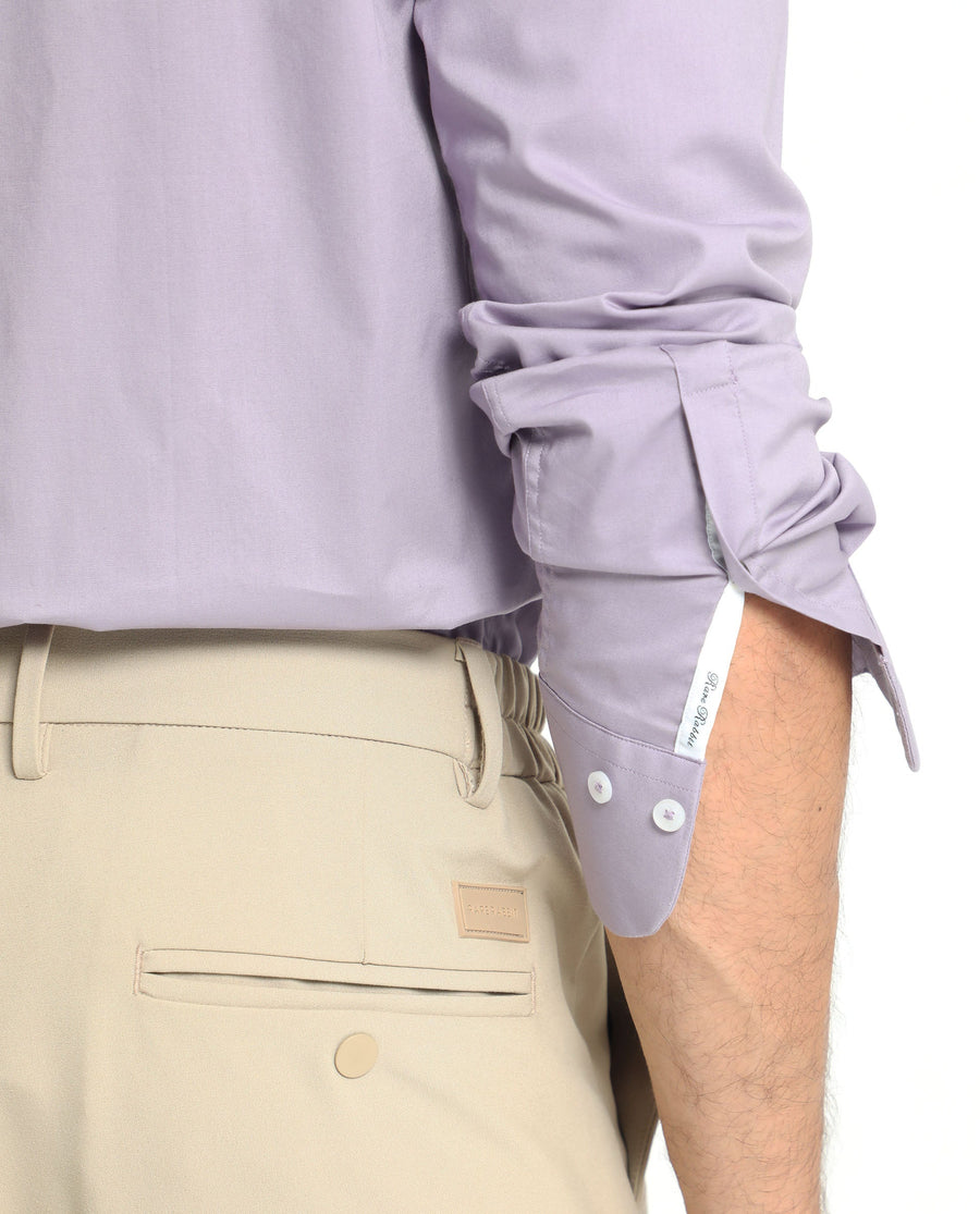 Rare Rabbit Men's Neutons Light Purple Cotton Plain Regular Fit Full Sleeve Collared Shirt