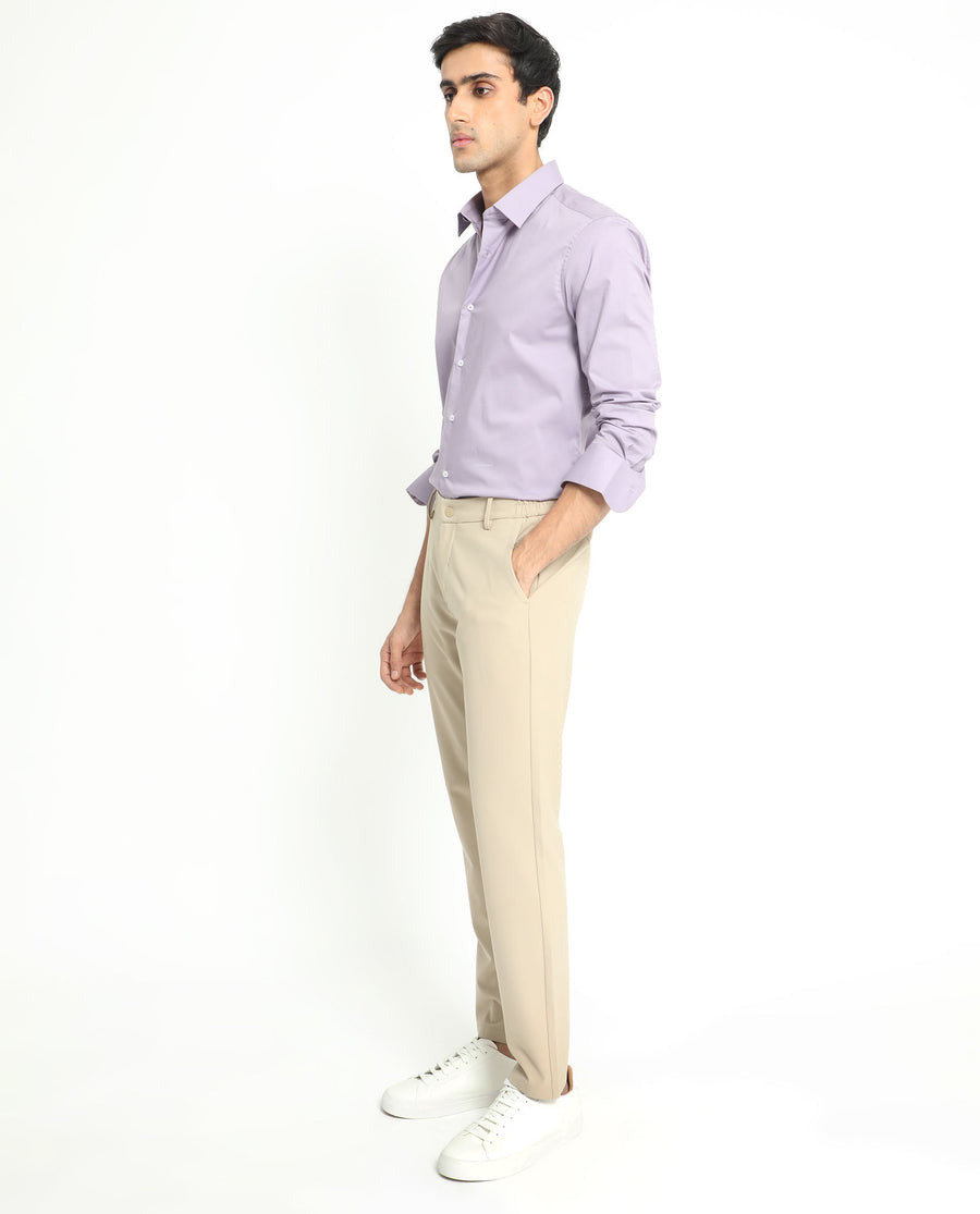 Rare Rabbit Men's Neutons Light Purple Cotton Plain Regular Fit Full Sleeve Collared Shirt