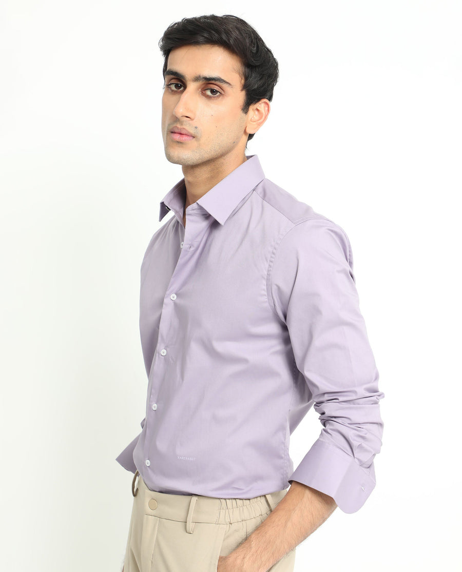 Rare Rabbit Men's Neutons Light Purple Cotton Plain Regular Fit Full Sleeve Collared Shirt