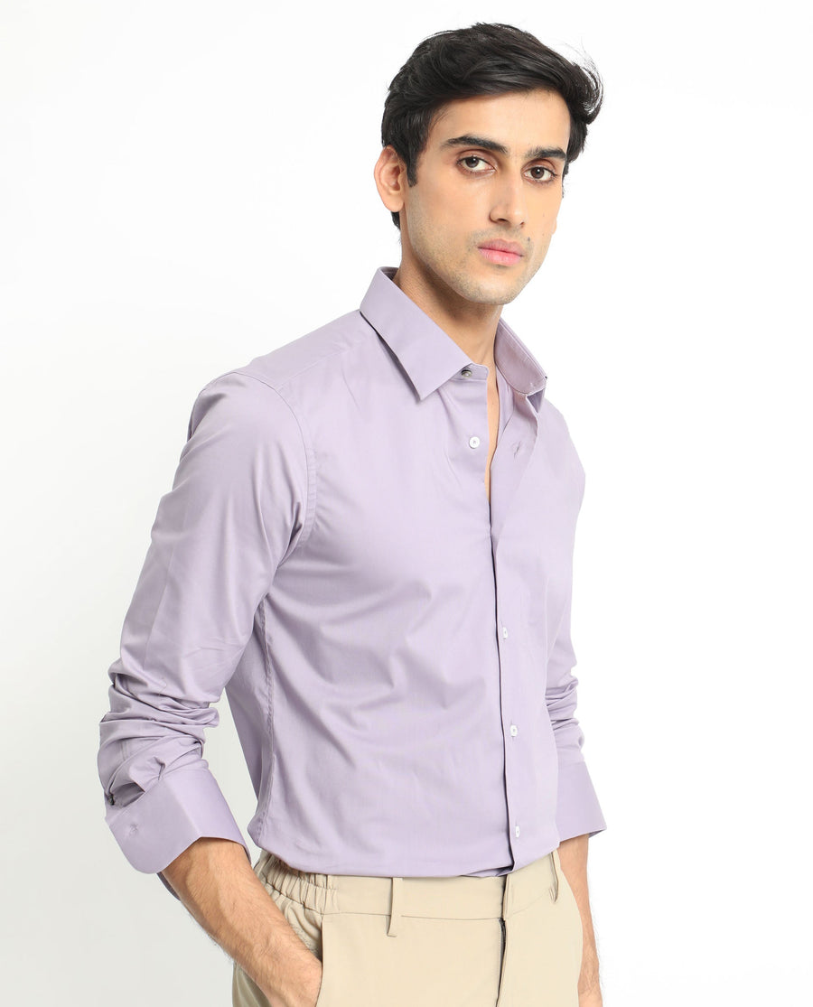 Rare Rabbit Men's Neutons Light Purple Cotton Plain Regular Fit Full Sleeve Collared Shirt
