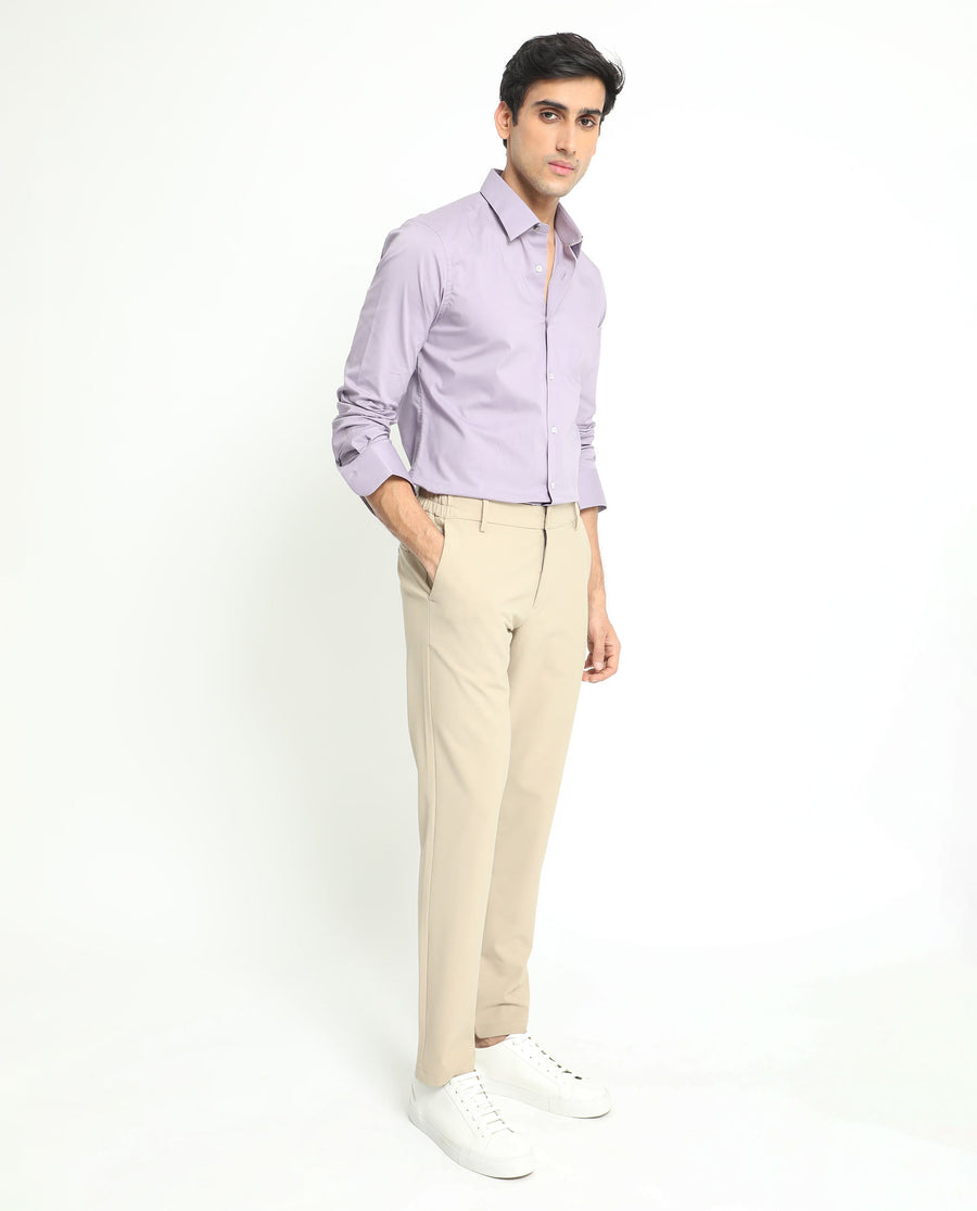 Rare Rabbit Men's Neutons Light Purple Cotton Plain Regular Fit Full Sleeve Collared Shirt