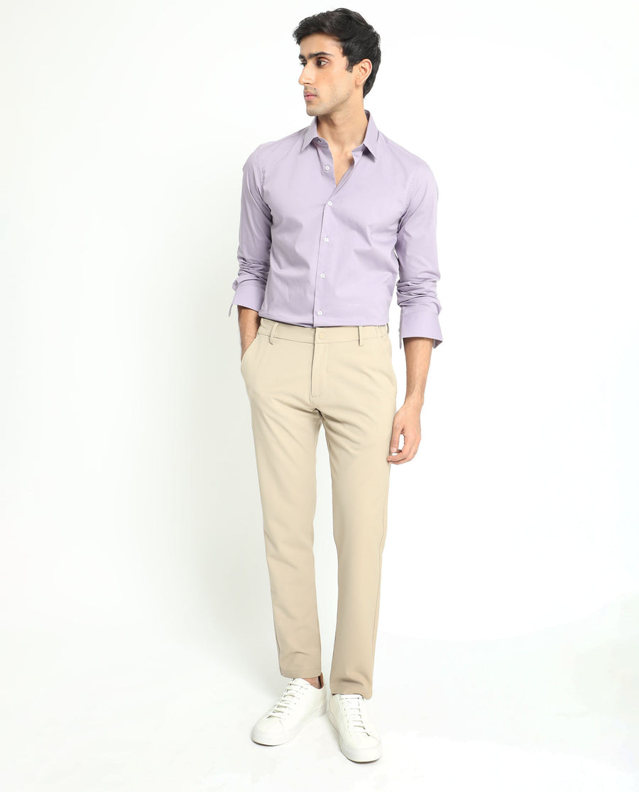 Rare Rabbit Men's Neutons Light Purple Cotton Plain Regular Fit Full Sleeve Collared Shirt