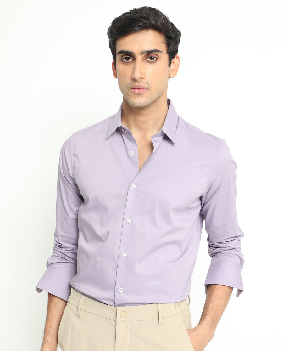 Rare Rabbit Men's Neutons Light Purple Cotton Plain Regular Fit Full Sleeve Collared Shirt