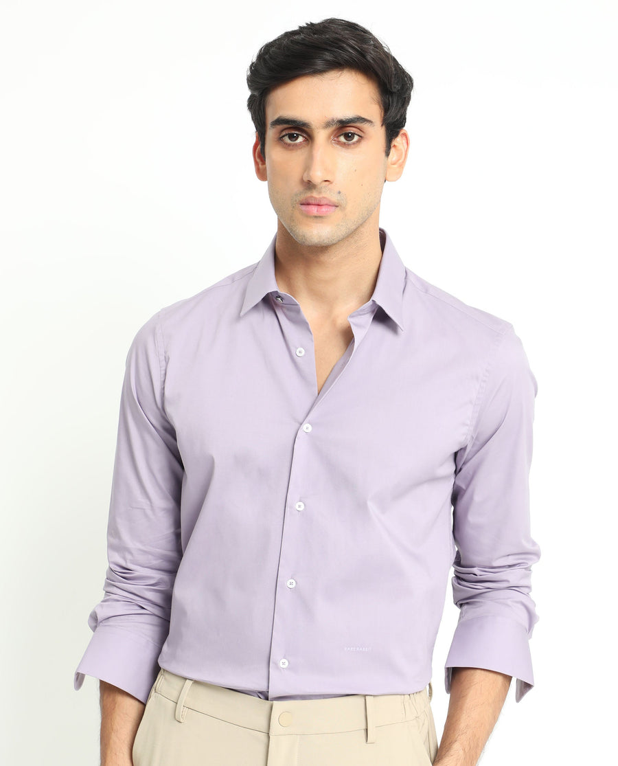 Rare Rabbit Men's Neutons Light Purple Cotton Plain Regular Fit Full Sleeve Collared Shirt