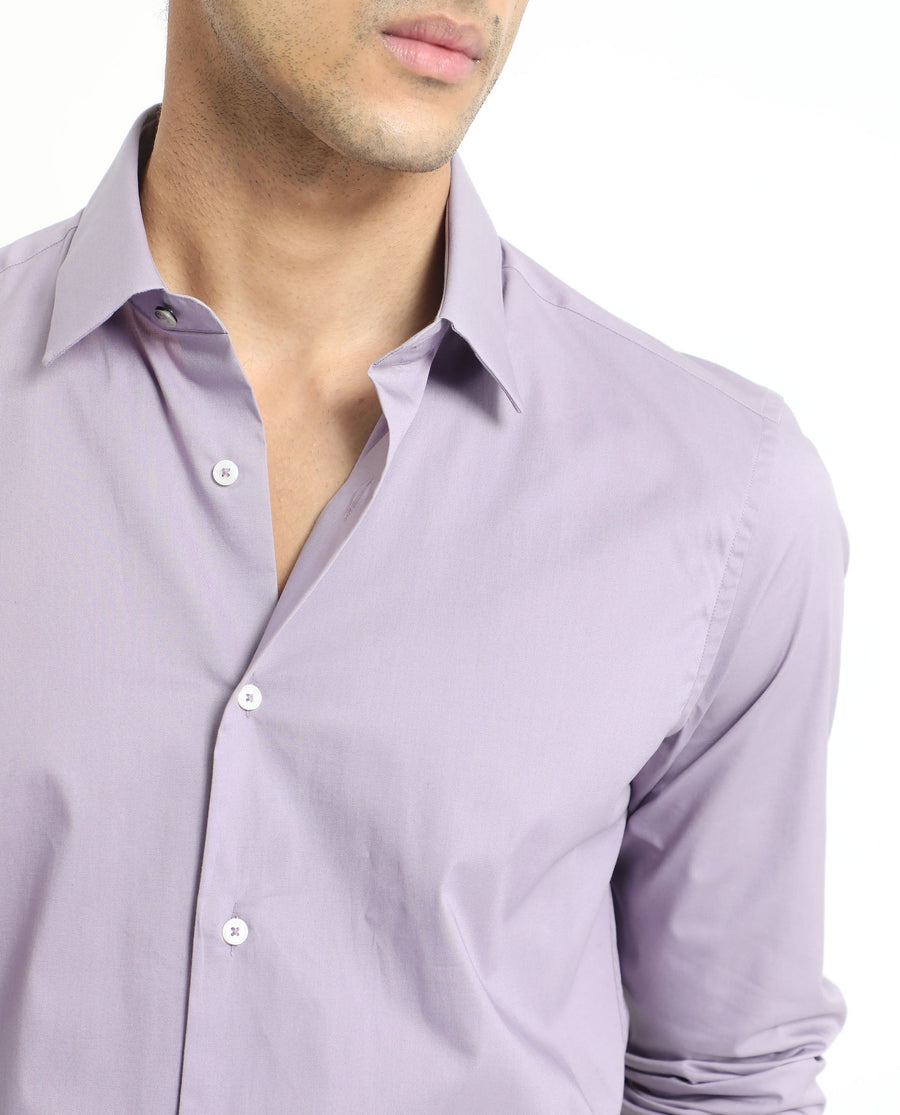 Rare Rabbit Men's Neutons Light Purple Cotton Plain Regular Fit Full Sleeve Collared Shirt