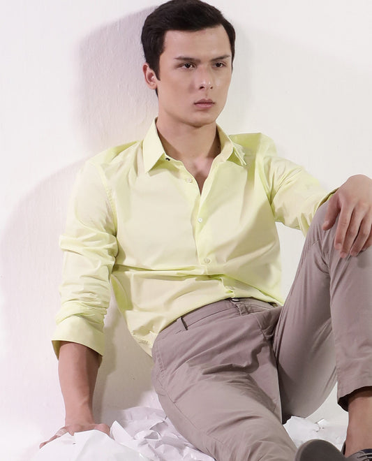 Rare Rabbit Men's Neutro Ls Green Cotton Plain Tailored Fit Full Sleeve Collared Shirt