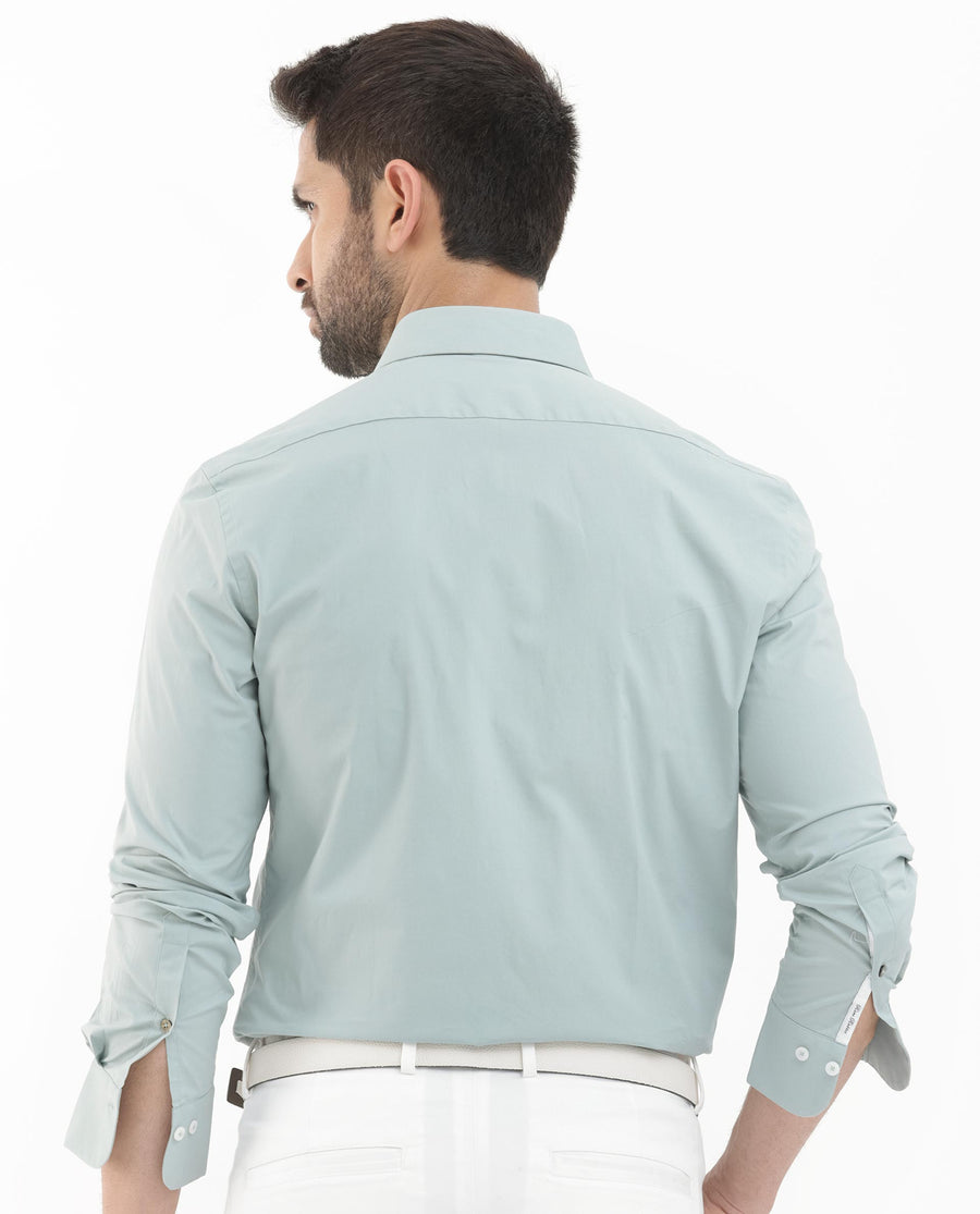 Rare Rabbit Men's Neutron8 Pastel Green Cotton Plain Regular Fit Full Sleeve Collared Shirt
