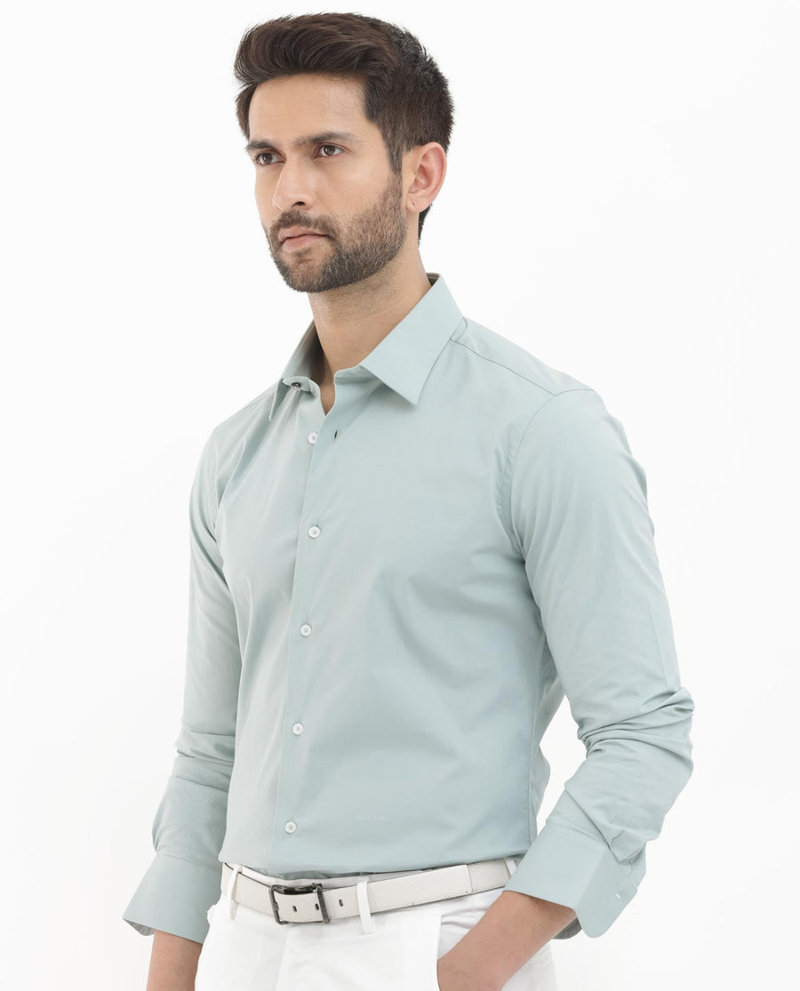 Rare Rabbit Men's Neutron8 Pastel Green Cotton Plain Regular Fit Full Sleeve Collared Shirt