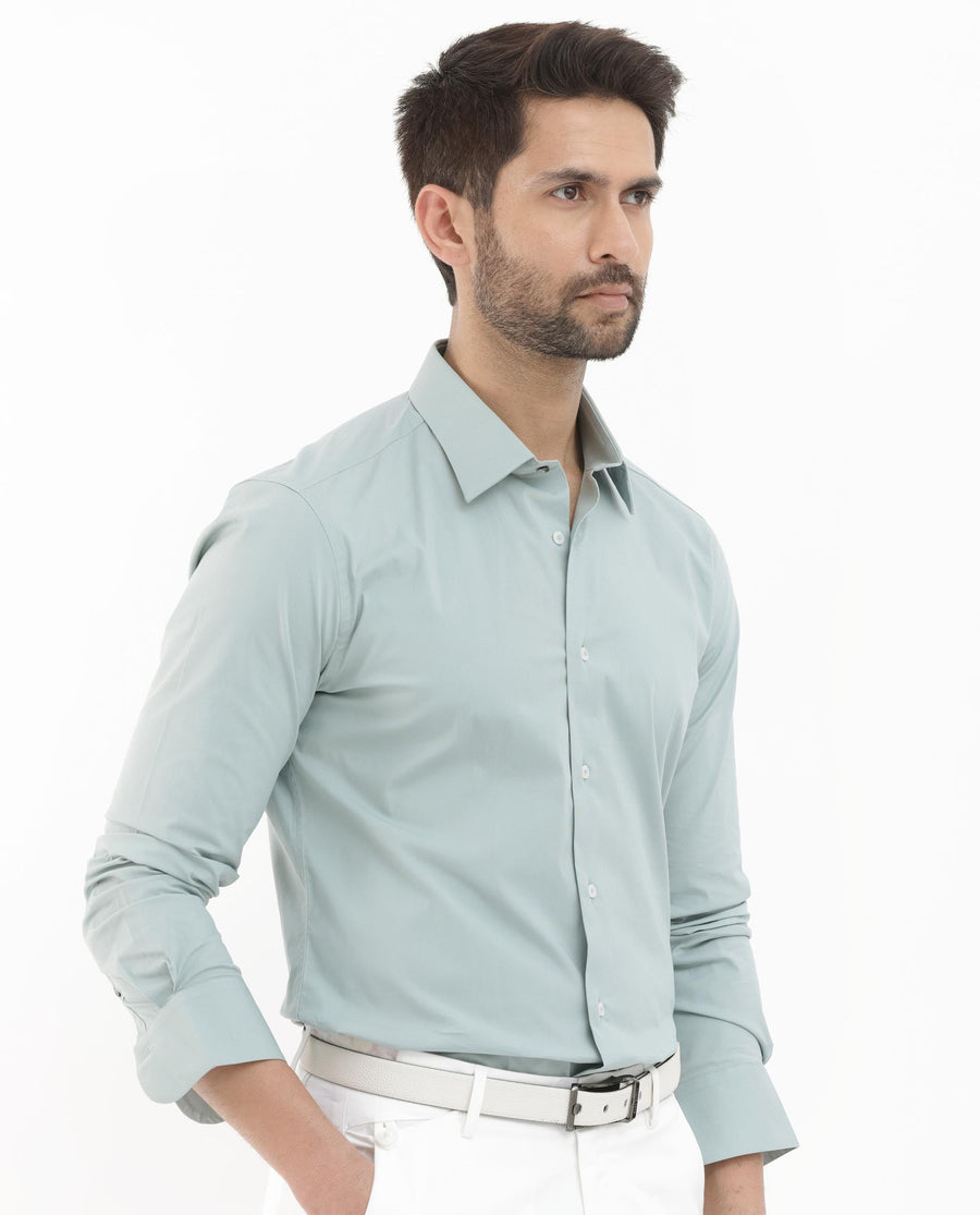 Rare Rabbit Men's Neutron8 Pastel Green Cotton Plain Regular Fit Full Sleeve Collared Shirt