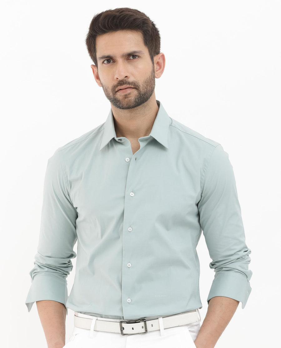 Rare Rabbit Men's Neutron8 Pastel Green Cotton Plain Regular Fit Full Sleeve Collared Shirt