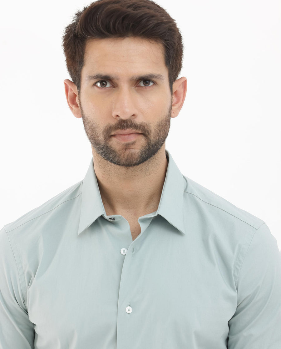 Rare Rabbit Men's Neutron8 Pastel Green Cotton Plain Regular Fit Full Sleeve Collared Shirt