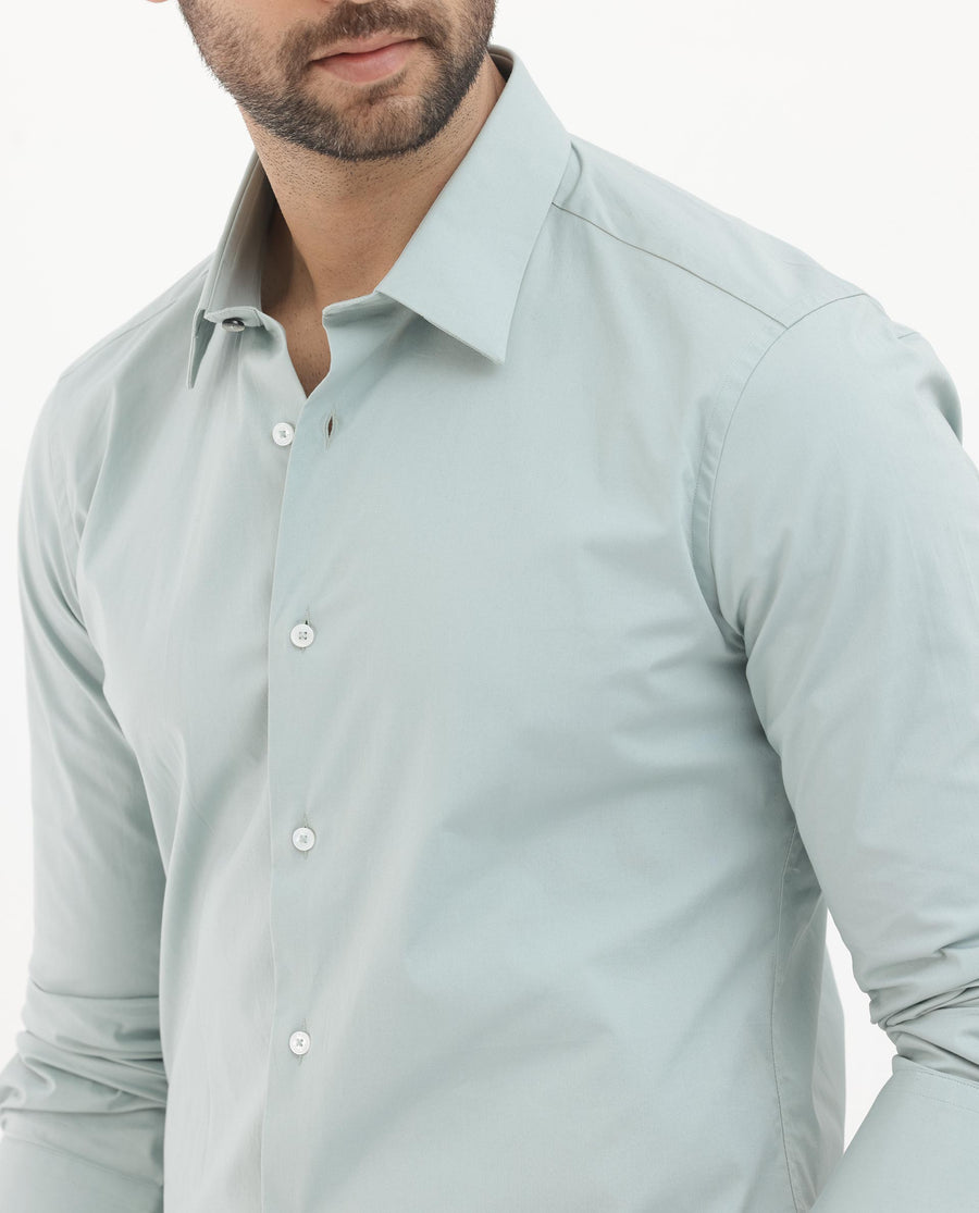 Rare Rabbit Men's Neutron8 Pastel Green Cotton Plain Regular Fit Full Sleeve Collared Shirt