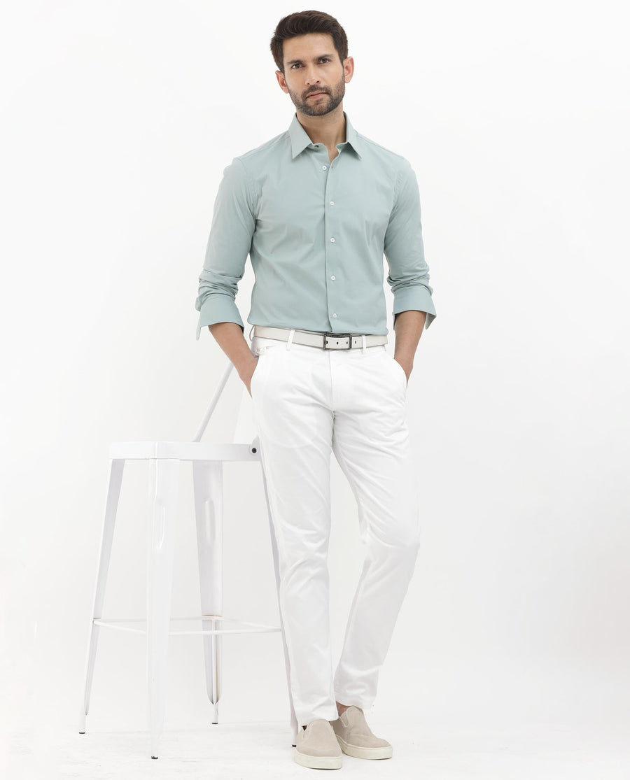 Rare Rabbit Men's Neutron8 Pastel Green Cotton Plain Regular Fit Full Sleeve Collared Shirt