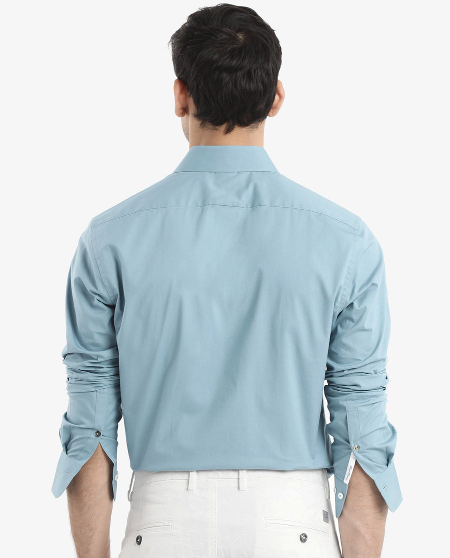 Rare Rabbit Men's Neutron-9 Turq Cotton Plain Regular Fit Full Sleeve Collared Shirt