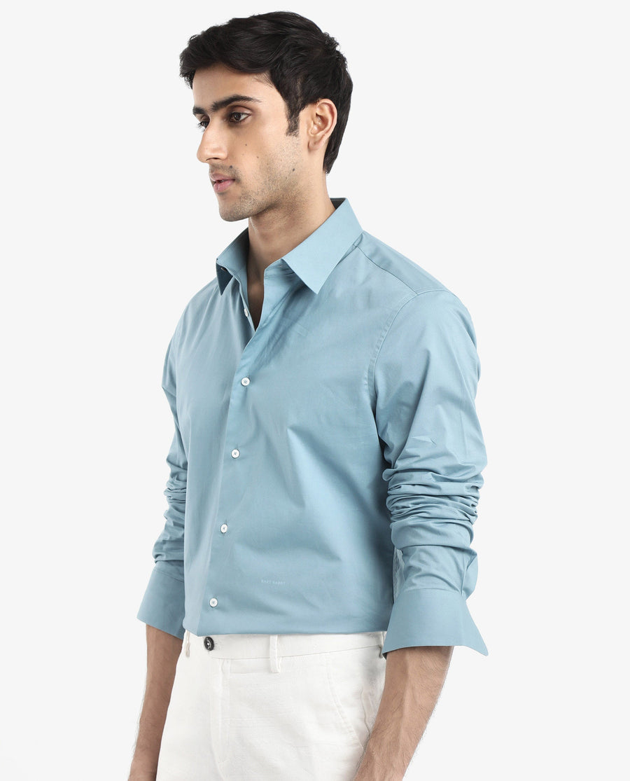 Rare Rabbit Men's Neutron-9 Turq Cotton Plain Regular Fit Full Sleeve Collared Shirt