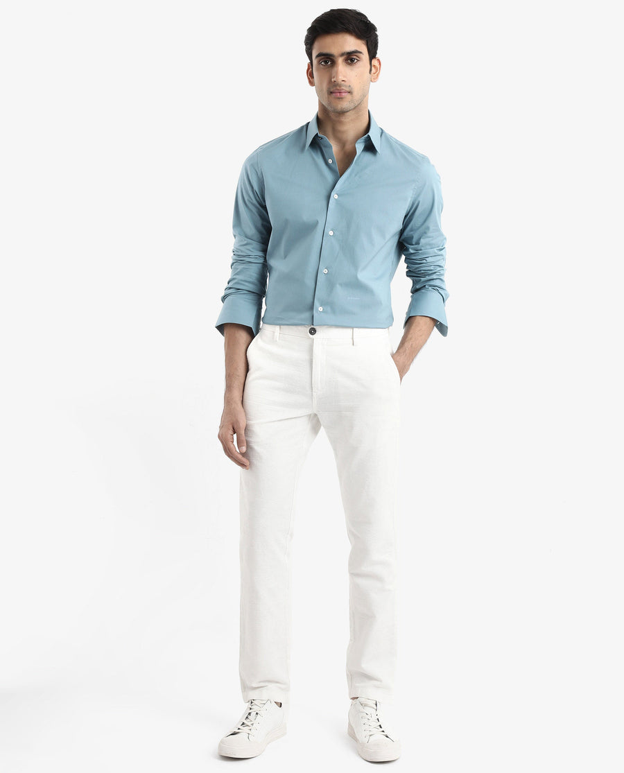 Rare Rabbit Men's Neutron-9 Turq Cotton Plain Regular Fit Full Sleeve Collared Shirt