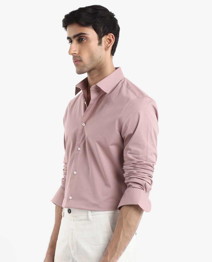 Rare Rabbit Men's Neutron-9 Dusky Pink Cotton Plain Regular Fit Full Sleeve Collared Shirt