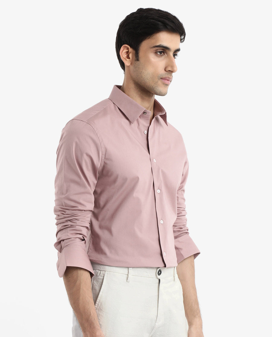 Rare Rabbit Men's Neutron-9 Dusky Pink Cotton Plain Regular Fit Full Sleeve Collared Shirt