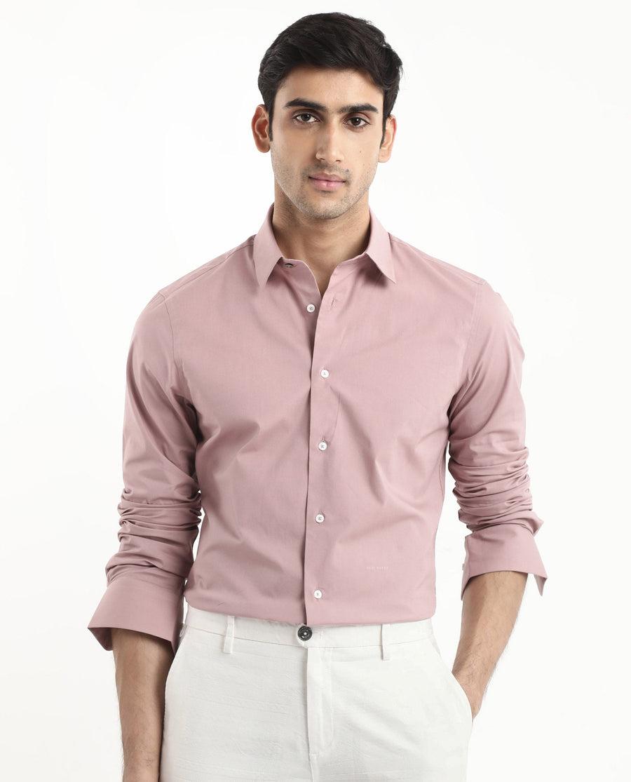 Rare Rabbit Men's Neutron-9 Dusky Pink Cotton Plain Regular Fit Full Sleeve Collared Shirt