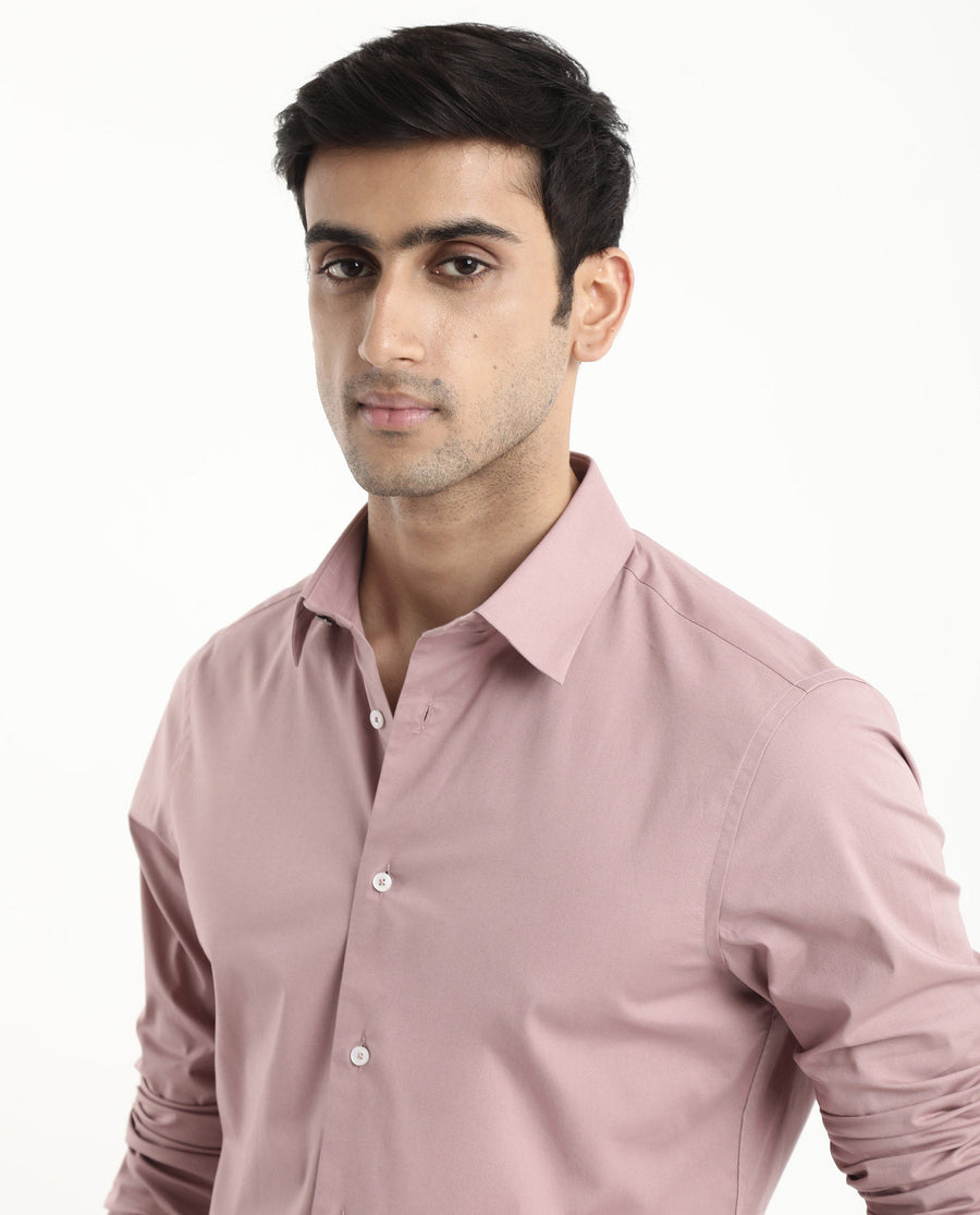 Rare Rabbit Men's Neutron-9 Dusky Pink Cotton Plain Regular Fit Full Sleeve Collared Shirt