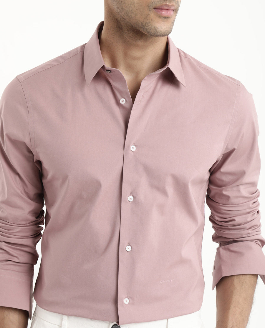 Rare Rabbit Men's Neutron-9 Dusky Pink Cotton Plain Regular Fit Full Sleeve Collared Shirt