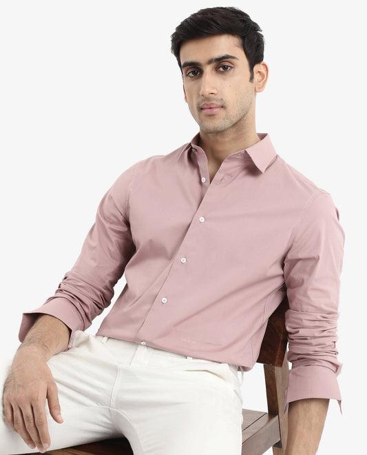 Rare Rabbit Men's Neutron-9 Dusky Pink Cotton Plain Regular Fit Full Sleeve Collared Shirt