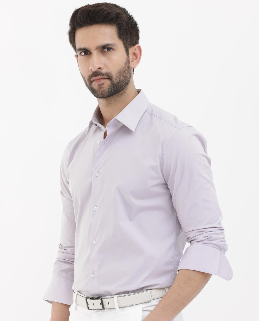 Rare Rabbit Men's Neutron8 Pastel Purple Cotton Plain Regular Fit Full Sleeve Collared Shirt