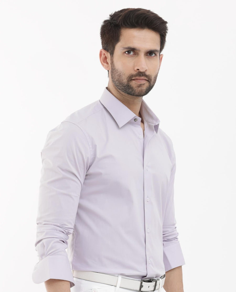 Rare Rabbit Men's Neutron8 Pastel Purple Cotton Plain Regular Fit Full Sleeve Collared Shirt