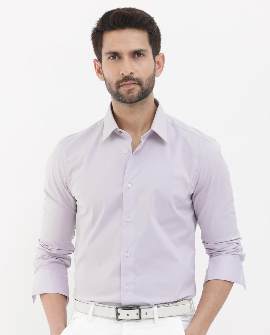 Rare Rabbit Men's Neutron8 Pastel Purple Cotton Plain Regular Fit Full Sleeve Collared Shirt