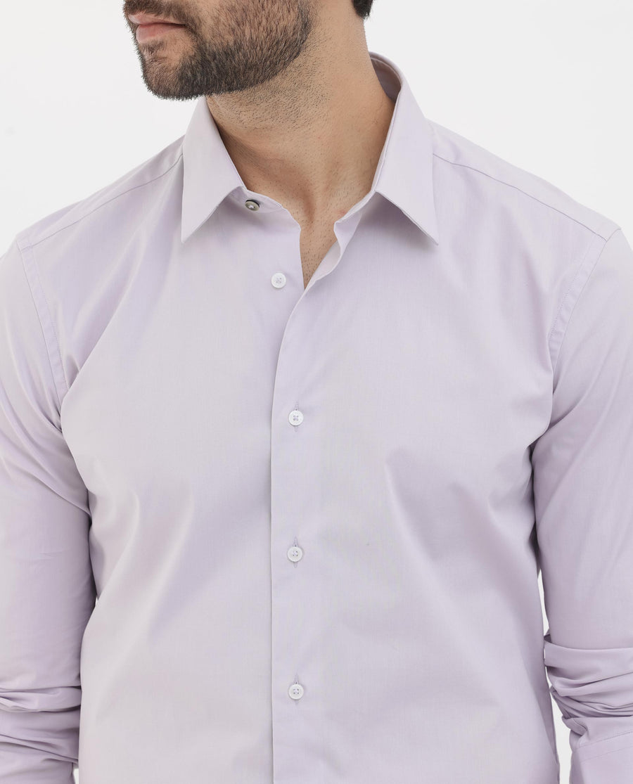 Rare Rabbit Men's Neutron8 Pastel Purple Cotton Plain Regular Fit Full Sleeve Collared Shirt